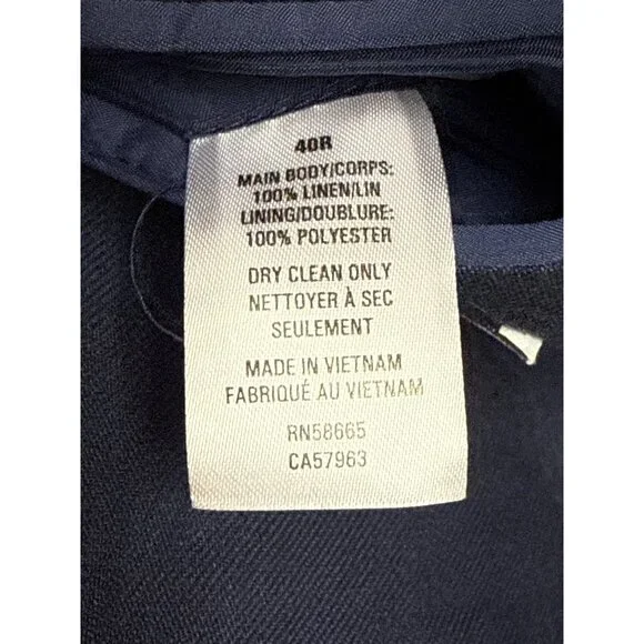 NEW Nordstrom Men's Tessuti Sondrio Blazer Suit 100% Linen Blue Lined 40R Jacket